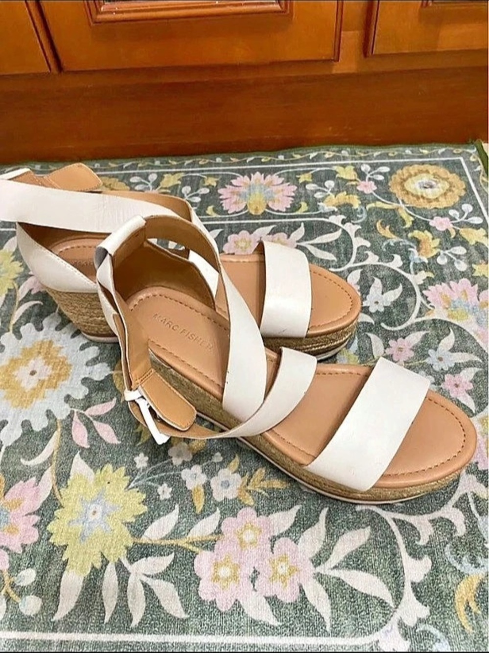 Marc Fisher Godina Espadrille Wedge Sandal White & Tan
